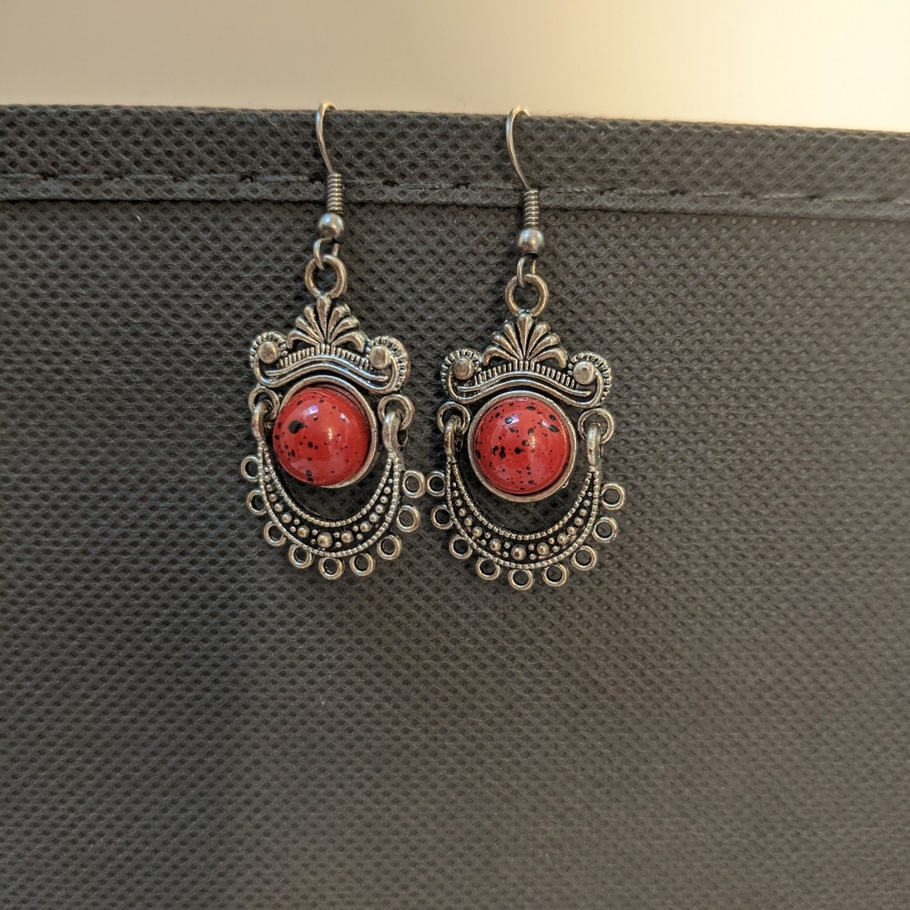 Red and silver earrings